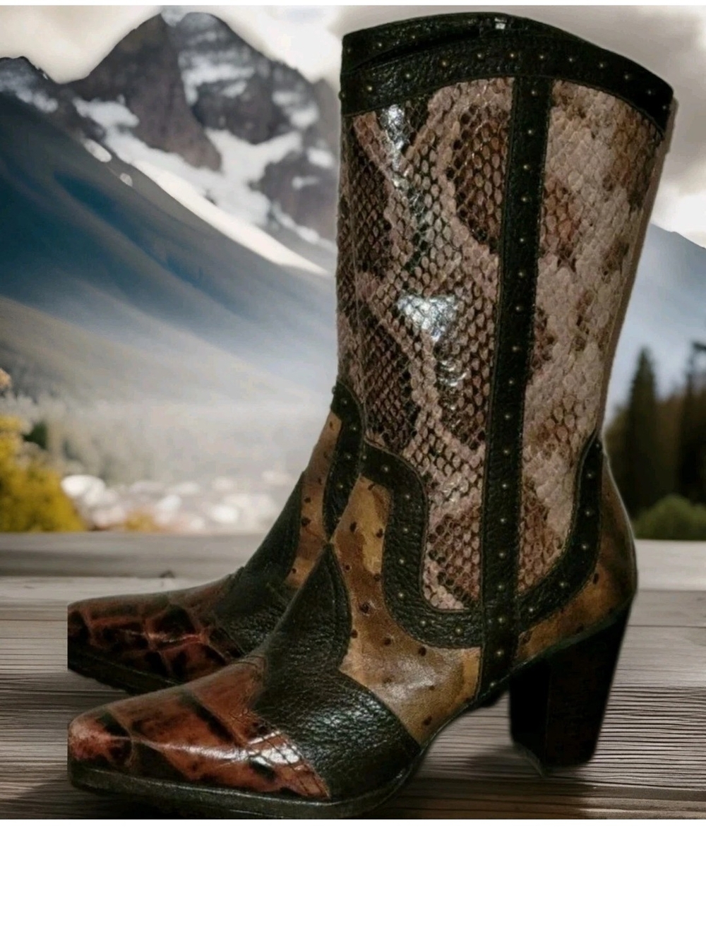 Donald J. Pliner Brown Exotic Python Western Ankle Boots